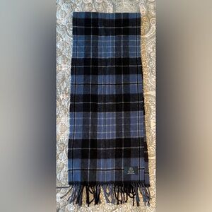 100% Lambswool Blue and Black Plaid Men's Scarf